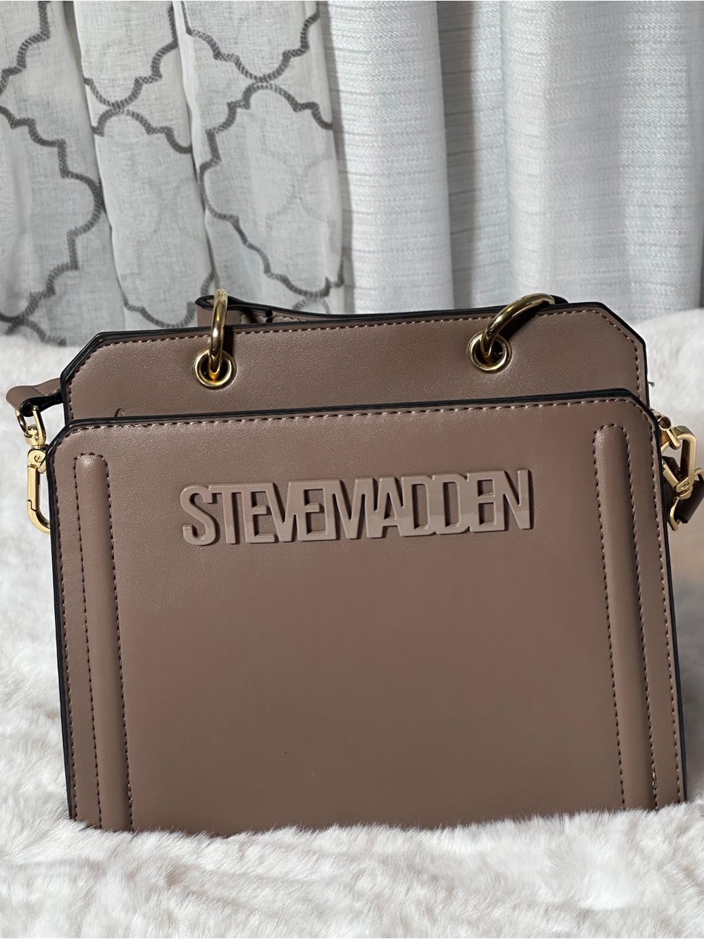 Steve Madden Bavelyn Taupe Crossbody with Gold Hardware